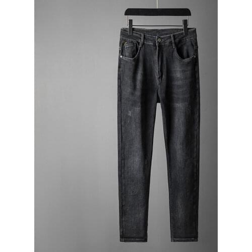 High-end exquisite jeans mens2021 autumn/winter new Korean straight trousers pants thickened fashion brand mens trousers