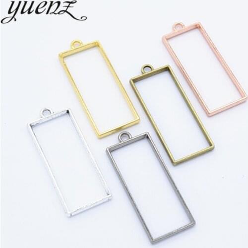 YuenZ 6pcs 7Color rectangle Charm Alloy Jewelry Accessories Rectangle Charm Hollow Glue Blank Pendant Tray Bezel 34*19mm B174