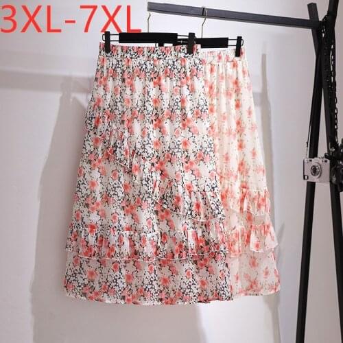 New 2021 Ladies Spring Summer Plus Size Long Skirt For Women Large A-line Ruffle Floral Print Flower Skirts 3XL 4XL 5XL 6XL 7XL