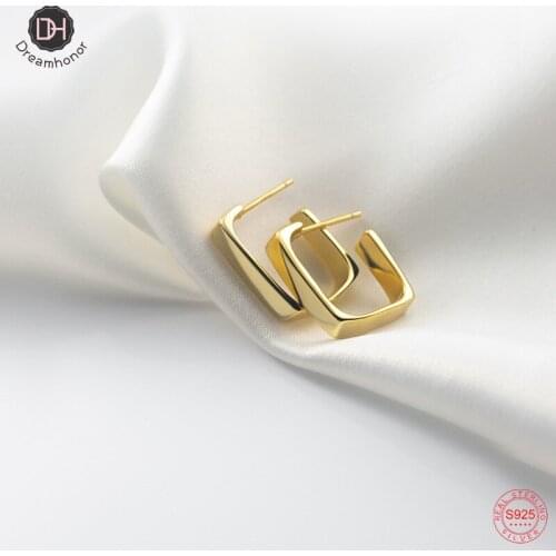 Dreamhonor Minimalist 925 Sterling Silver Square Big Stud Earrings Women Jewelry Brincos