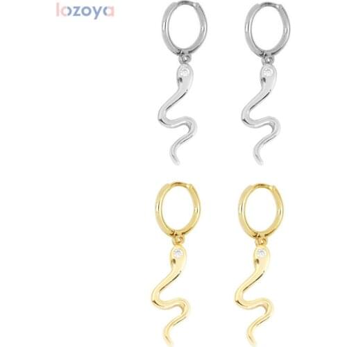 LOZOYA 925 Sterling Silver Slim Snake Drop Earring Piercing Ohrringe Pendiente Women Luxury Loops Circle Fashion Jewelry Party