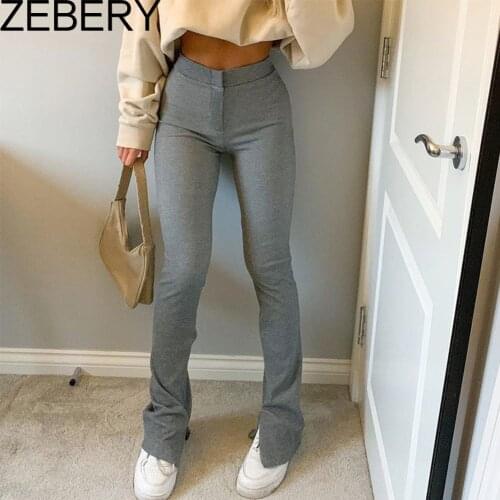 ZEBERY Gray Undefined Y2K Joggers Women Casual Workout Pencil Pants High Waist Trousers Female Aesthetic Sweatpants Activewear