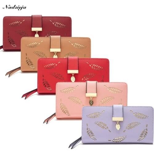 New Women Wallet Purse Female Long Wallet Gold Hollow Leaves Pouch Handbag For Women Coin Purse Card Holders Clutch Bag