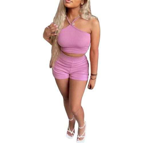 2021 Fashion Women Tracksuit 2Pcs Set Sport Suit Solid Casual Suit Sportswear Sleeveless Slim Camis Crop Top+Shorts Streetwear