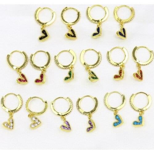 10 Pairs Tiny Heart earrings Mix color crystal Heart Earrings Gold dangle earrings Round Heart earrings for women 8517