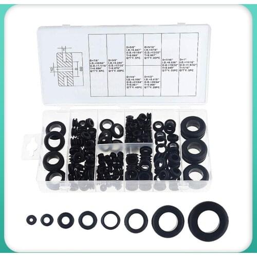 180pcs Rubber Ring NBR Sealing Grommet Gasket Kits Waterproof Protect for Wire Cable Black Assortment Set