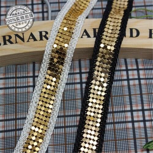 3Yards Delicate Glitter Gold Wedding Dress Sequins Lace Applique Golden Chain Beaded Lace Trim Clothing Accessories