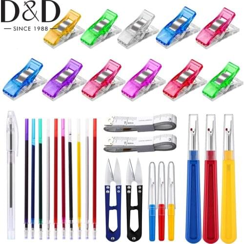 45PCS Quilting Sewing Clips&Thread Cutter Seam Rippers and Water Erasable Fabric Markers Refill for Needlework Embroidery Tool
