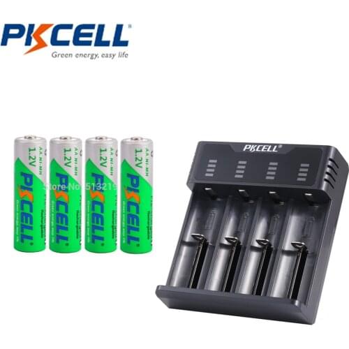 4PCS PKCELL AA 2200MAH Rechargeable Batteries NIMH Battery and 4slot USB smart battery Charger for Lithium AA/AAA NICD/NIMH