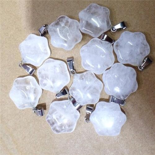 10Pcs 20x7mm White Cherry Quartz Carved Hexagonal Flower Pendant Beads For DIY Jewelry Making Necklace Accessories Special Gift
