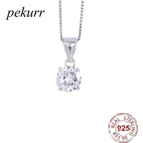Pekurr 925 Sterling Silver Mini Round Zircon Gems Necklaces For Women Simple Drop Pendants Chain Fashion Jewelry