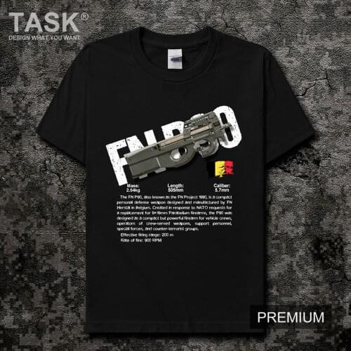 Belgium FN P90 Submachine Gun Printed Mens T-Shirt CSGO Gun Fan Summer Cotton Short Sleeve O-Neck Unisex T Shirt New S-3XL