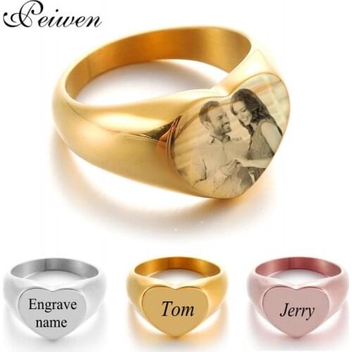 Personalized Ring Engraved Photo Custom Name Rings Stainless Steel Nameplate Ring For Men Women Engagement Wedding Rings Jewelry