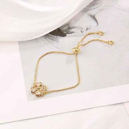 Exquisite Cz Bracelet Colorful Crystal Flowers 18K Gold Women Bracelet Bangle Adjustable Zircon Bracelets Copper Jewelry Gift