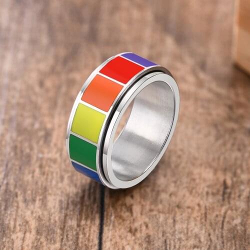 8mm Titanium Steel Rotatable Ring for Men Colorful Rainbow Round Finger Ring Gay Friendship Pride Jewelry