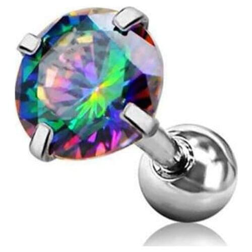 1 Piece 5mm Stainless Steel Tragus Earring Rainbow Zircon Stone Round Helix Earrings Crystal Barbell Body Piercing Jewelry