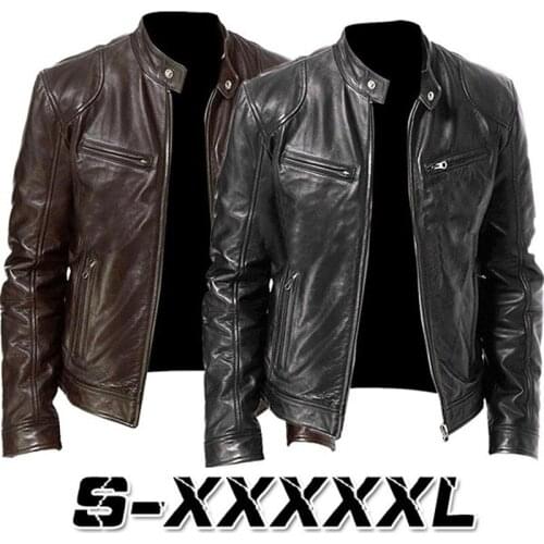 Fashion Men Faux Leather Jacket Vintage Motorcycle Zipper Club Bomber Jacket Autumn Winter Stand Collar S-5XL Solid Male Coat