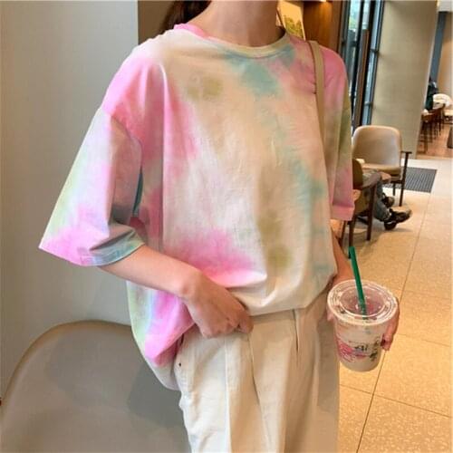 Summer Fashion Women Tie Dye T Shirt for Women Ladies Casual Tee Tops Korean Style Streetwear Loose Casual Clothes Clothing