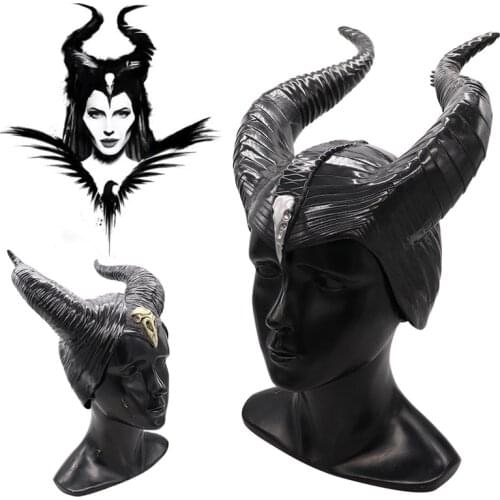 Maleficent Witch Horns Hat Cosplay Headgear Horns Hat Black Queen Halloween Party Mask