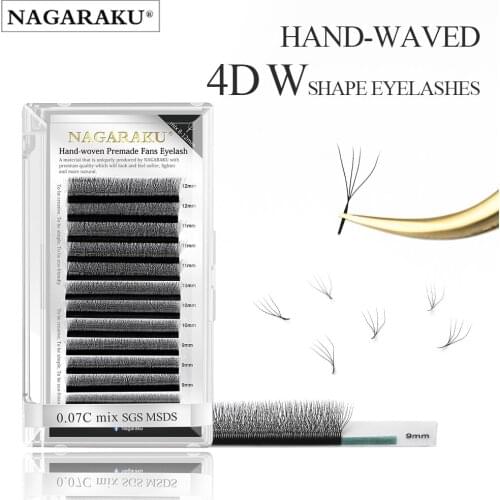 NAGARAKU W Shape Hand Waved Premade Fans Eyelash Extensions Full 4D Lashes Natural Soft Light Individual Matte Dense Makeup