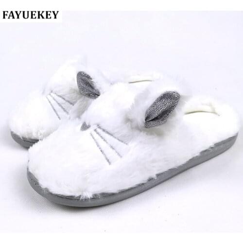 FAYUEKEY 2020 New Fashion Big Spring Winter Cartoon Cat Home Cotton Plush Warm Slippers Women Indoor Floor Flat Shoes Girls Gift