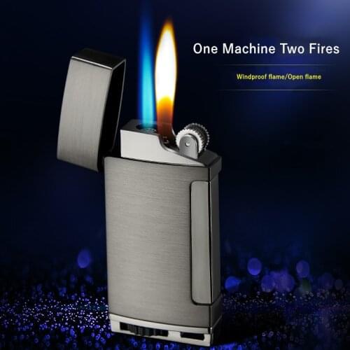 One Machine Two Fires Grinding Wheel Ignition Turbo Metal Butane Gas Lighter Cigar Cigarette Accessorie Gadgets For Men