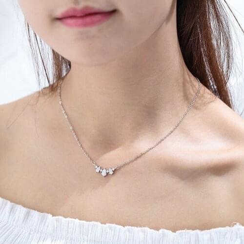 Fashion Simple Water Drop Shape Zircon Pendant Necklace Womens Sweet Silver Color Necklace Bride Engagement Wedding Jewelry