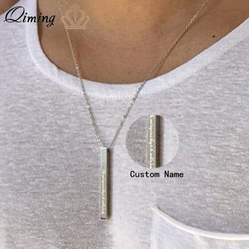 Free Engraved Bar Custom DIY Name Necklace Stainless Steel Jewelry Dropship Pendant Necklace Father Gift Accessories