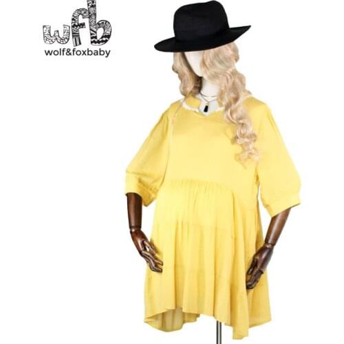 Retail Pregnant women dress Large size half-sleeves v-Neck solid color fashion dress spring summer autumn fall