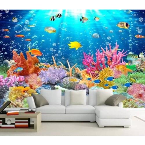 Custom Any Size Mural Wallpaper 3D underwater world dolphin TV background wall decoration painting 3d Mural For Living Room