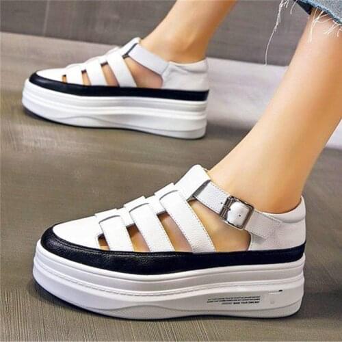 Casual Shoes Gladiators Women Cow Leather Sandals High Platform Chunky Creepers Oxfords Summer Boots 34 35 36 37 38 39