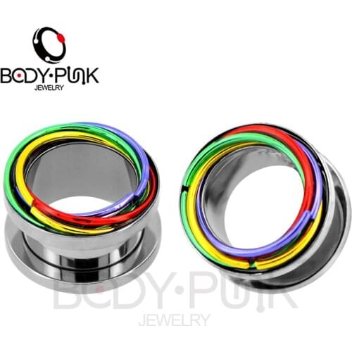 BODY PUNK New Rainbow Ear Stretchers Plugs and Tunnels Piercing Flesh Earrings Gauges Expander Unscrew Body Jewelry 2pcs Set