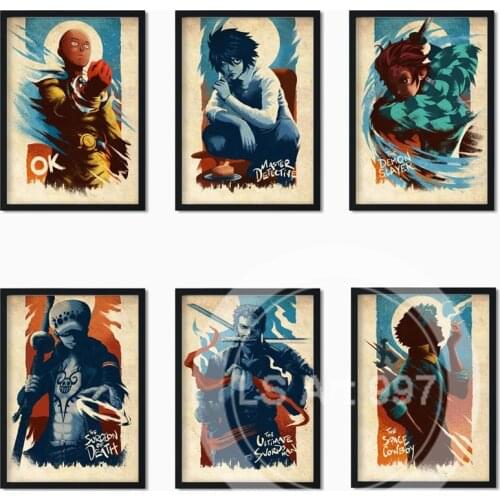 Retro Style Japanese Classic Anime One Punch Man/Attack on Giant/Monkey King/My Hero Academy/Decorative Painting Art Posters