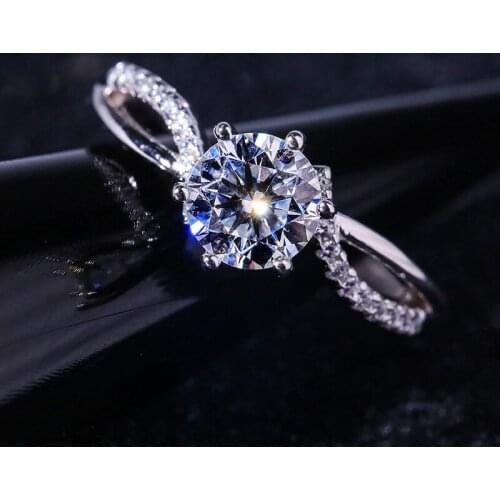 Luxury Female Small Round Stone Ring 100% Real Sterling Silver Wedding Ring Cute Open Thin Engagement Rings For Women