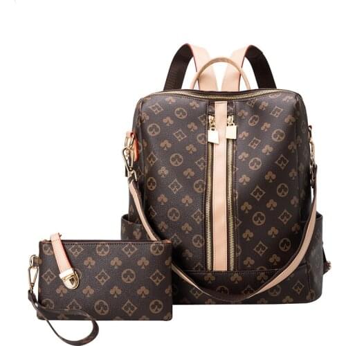 Luxury Print Design Women Vintage Tourist Pack Bag Big Capacity Bags Brand Design Monogram Anti-theft High Capacity Backpack