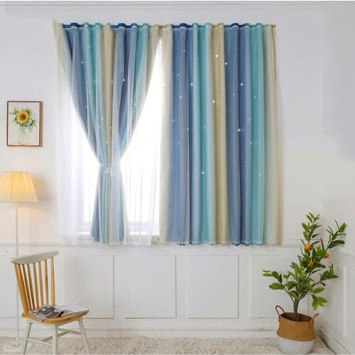 Modern Blackout Velcro Curtains For Living Room Home Bedroom Window High Shading Cute Star Cutout Kids Girls Bedroom Curtains