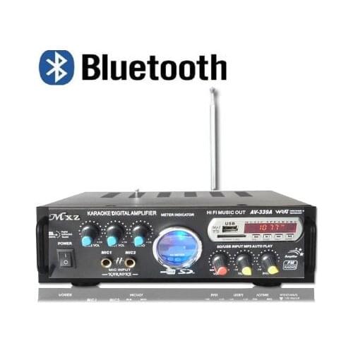 220V 80W+80W Bluetooth Home theater amplifier AV-399A Kara OK amplifier with Dual microphone / card USB / FM radio input