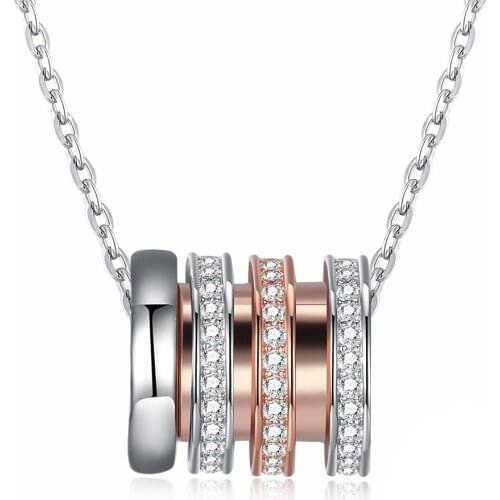 ZEMIOR Zircon Necklace For Women Round Rose Gold Pendant S925 Sterling Silver Fashion Necklace Engagement Free Friend Gift