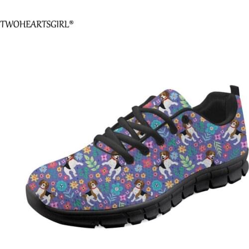 Twoheartsgirl Kawaii Floral Beagle Sneakers for Women Plus 35-45 Women Flats Light Purple Ladies Breathable Mesh Shoes Flats