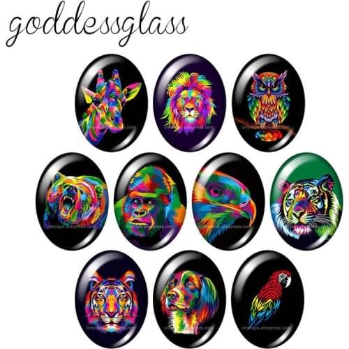Animals Bear Lion Tiger orangutan 10pcs mixed 13x18mm/18x25mm/30x40mm Oval photo glass cabochon demo flat back Making findings