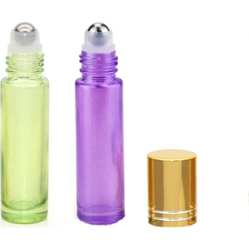 10pcs 10ml Pearl Colorful Thick Glass Roll Bottle Essential Oil Perfume Empty Container Refillable Portable Travel Roller Vial