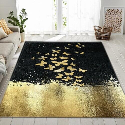 Nordic Style 3D Rug for Bedroom Imitation Leather Pattern Parlor Kitchen Floor Area Rug Mat Gold Butterfly Living Room Carpet