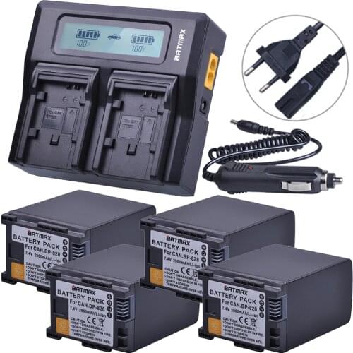 4Pc 2900mAh BP828 BP 828 Camera Batteries + Rapid LCD Dual Charger for Canon BP-820 LEGRIA iVIS VIXIA HF G30 G40 XA20 XA25 XA35