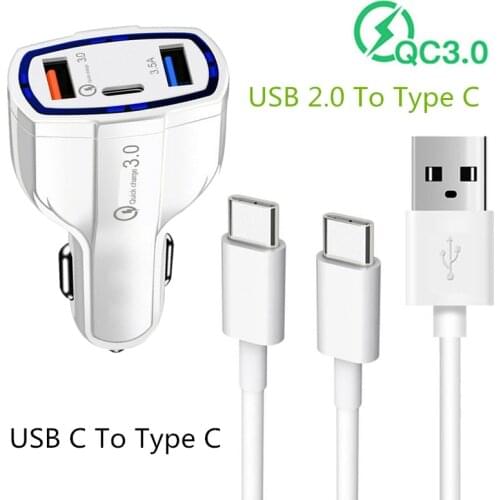 QC 3.0 PD Car Charger Power Fast USB Type C Cable for Samsung Galaxy S8 S9 S10 S20 FE S21 A50 A52 A32 Phone tablet Charge Wire
