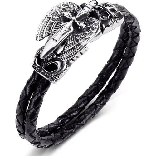 ZAER Mens Bracelet Punk Stainless Steel Mens Eagle Personality Bracelet Mens Gift Leather Bracelet Jewelry Laser Logo Pattern