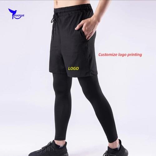 Big Size 4-7XL Men Quick Dry Stretch Running Pants with Pocket 2 In 1 Compression Sweatpants Gym Leggings Fitness Tights Custom