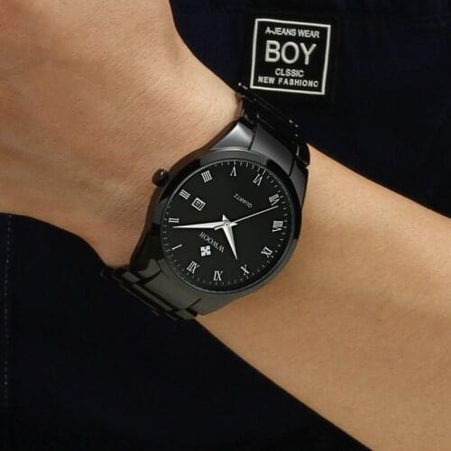 Full Black Wrist Watches men 2019 Business Style male Wristwatches Quartz Stainless Steel Watch For Men Clock Calendar 2019