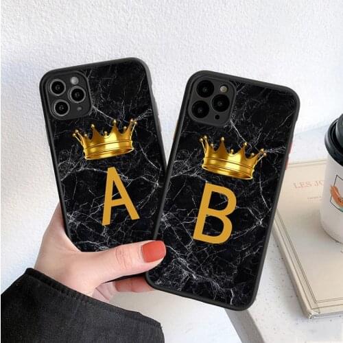 Initial Letter A Z Crown Luxury Silicone Shockproof Matte Phone Case For iPhone 11 12 Pro Max Mini X XS XR 7 8 Plus SE 2020