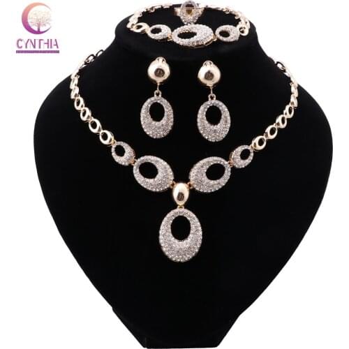 CYNTHIA Dubai Fashion Jewelry Sets Party Necklace Bracelet Women Gold Earrings Ring Luxury Jewelry Anniversary Gift