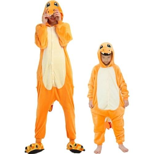 Flannel Children Cartoon Fire Dragon Pajamas Sets Winter Hooded Animal Stitch Kids Pajamas For Boys Girls Sleepwear Onesies